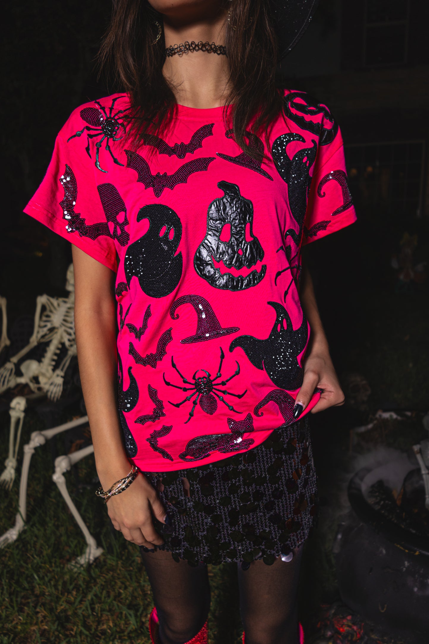 Queen of Sparkles Hot Pink & Black Halloween Icon Tee