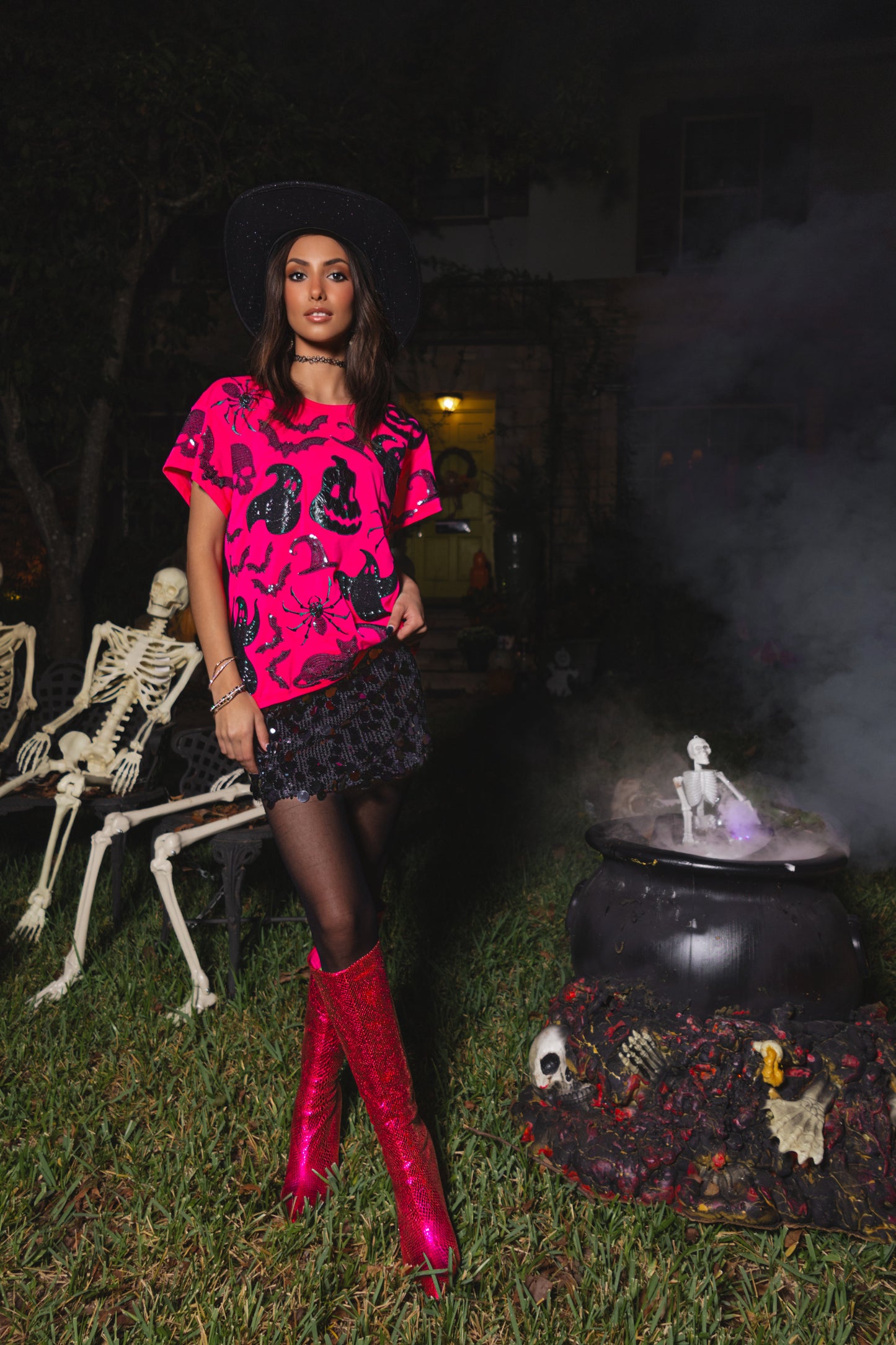 Queen of Sparkles Hot Pink & Black Halloween Icon Tee