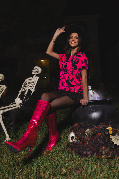 Queen of Sparkles Hot Pink & Black Halloween Icon Tee