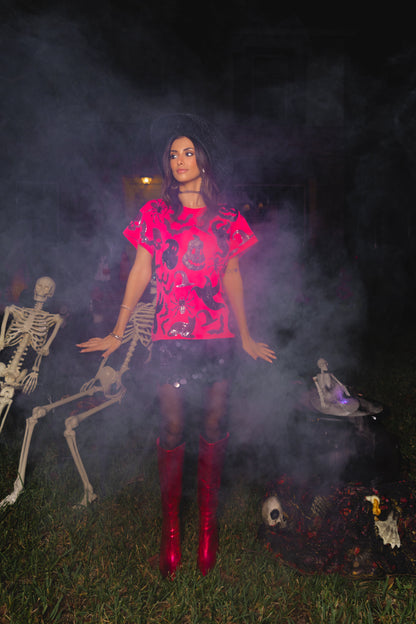 Queen of Sparkles Hot Pink & Black Halloween Icon Tee