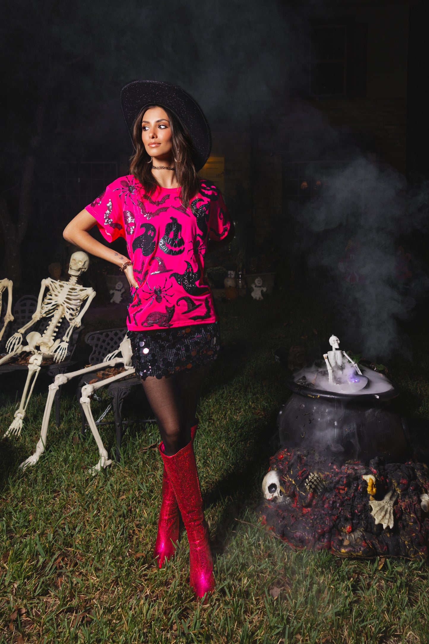 Queen of Sparkles Hot Pink & Black Halloween Icon Tee