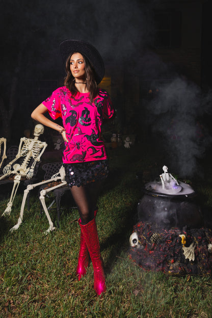 Queen of Sparkles Hot Pink & Black Halloween Icon Tee
