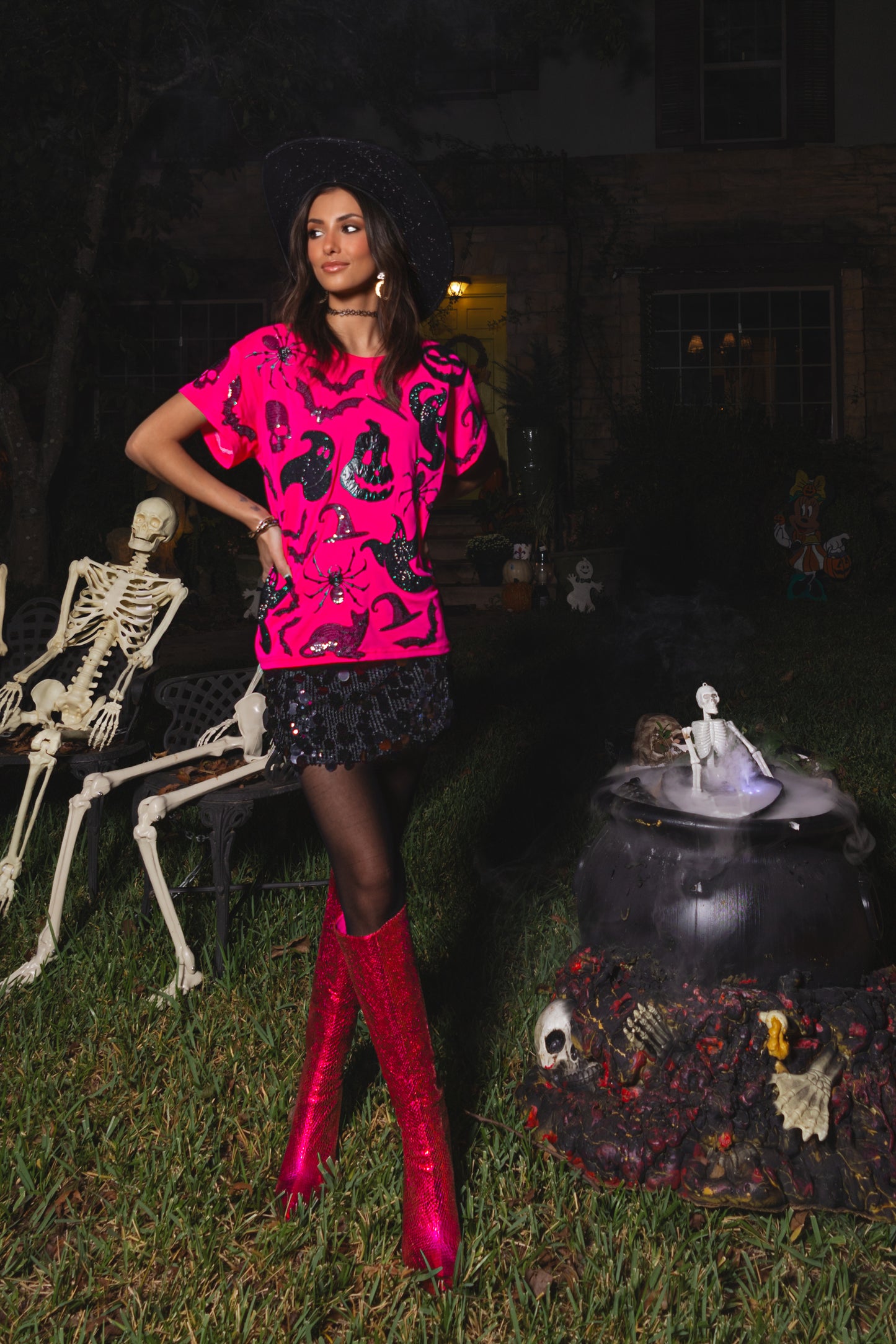 Queen of Sparkles Hot Pink & Black Halloween Icon Tee