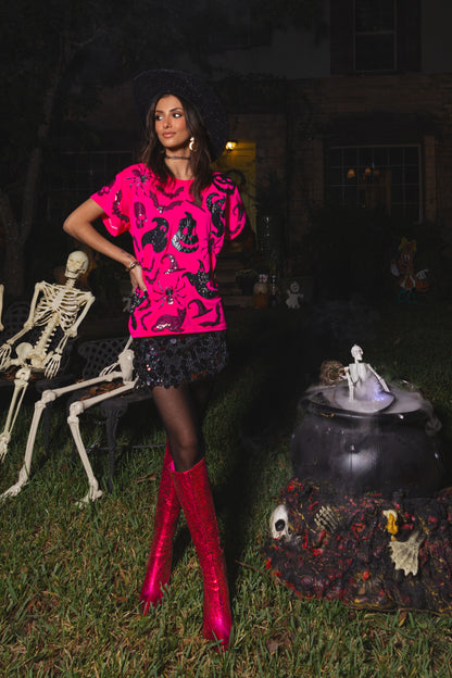 Queen of Sparkles Hot Pink & Black Halloween Icon Tee