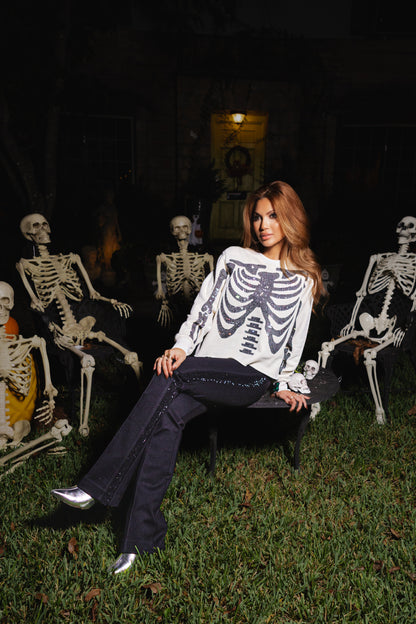 Queen of Sparkles Ivory & Black Skeleton Sweatshirt
