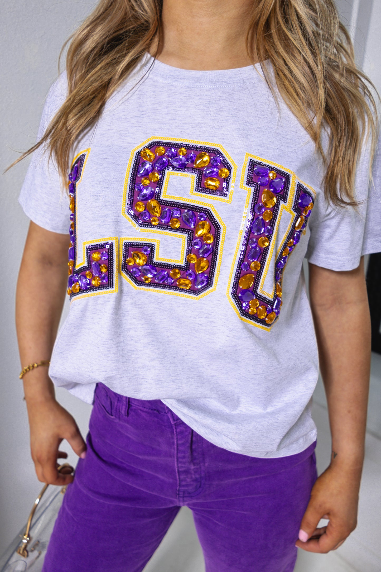 Queen of Sparkles LSU Jeweled Letters Tee
