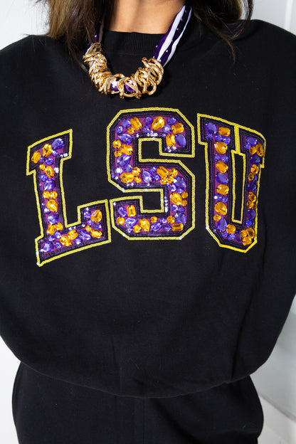 Queen of Sparkles LSU Jeweled Sweatshirt