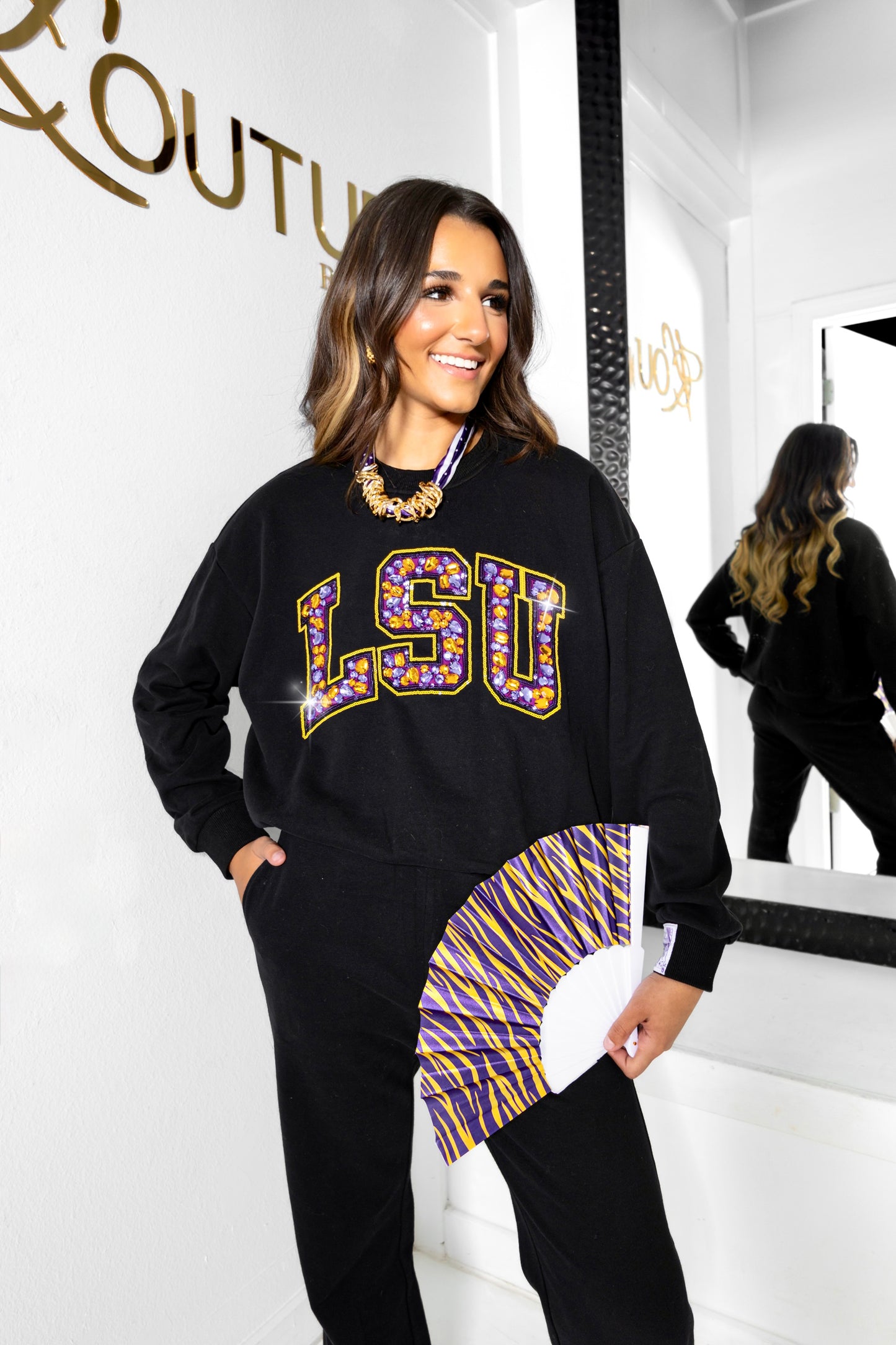 Queen of Sparkles LSU Jeweled Sweatshirt