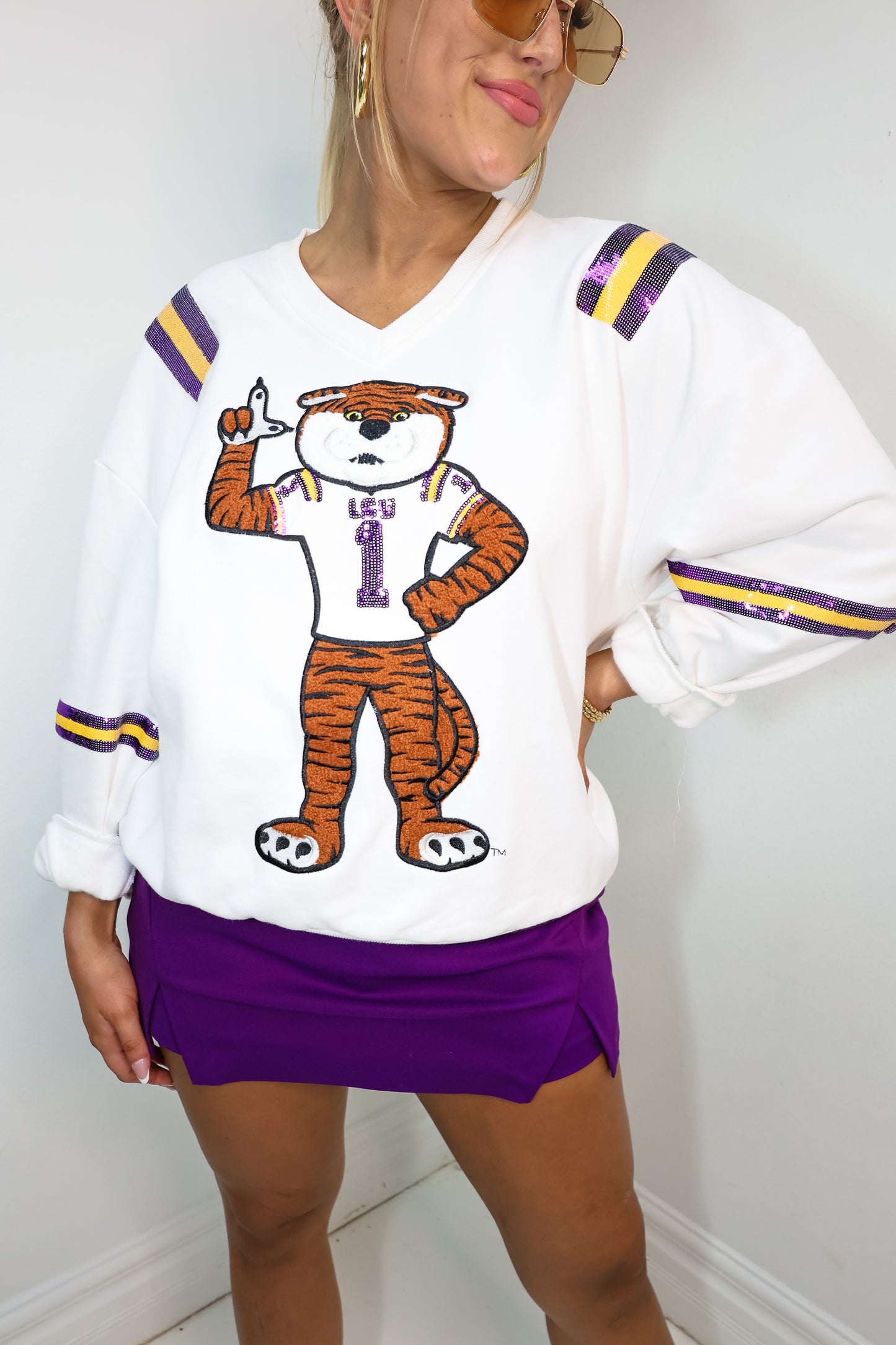 Queen of Sparkles LSU Mascot Jersey Sweater