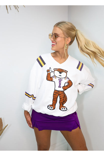 Queen of Sparkles LSU Mascot Jersey Sweater