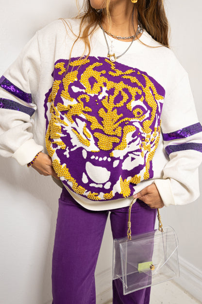 Queen of Sparkles LSU Oversized Mascot Sweater