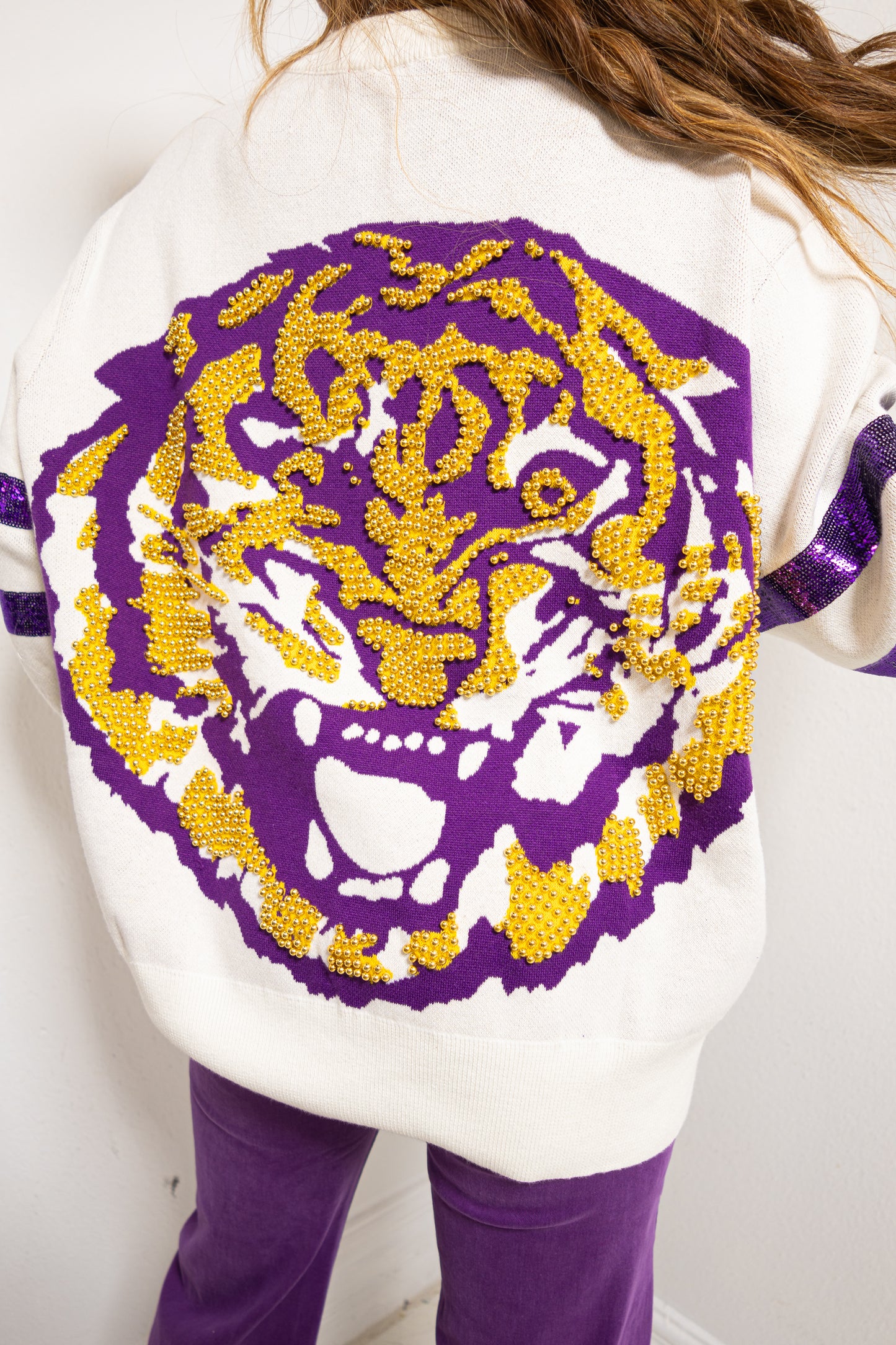 Queen of Sparkles LSU Oversized Mascot Sweater