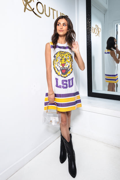 Queen of Sparkles LSU Striped Tank Dress