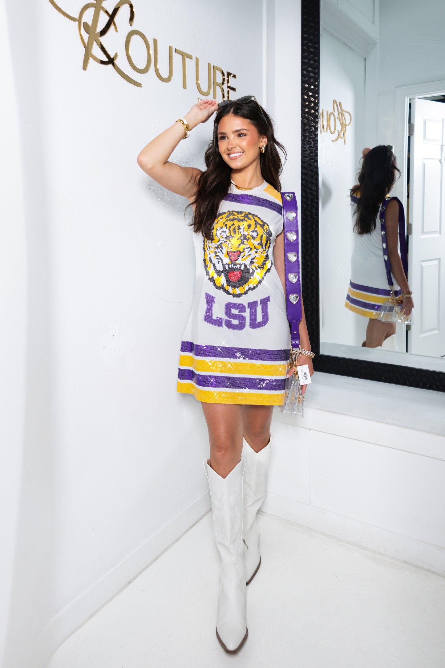 Queen of Sparkles LSU Striped Tank Dress