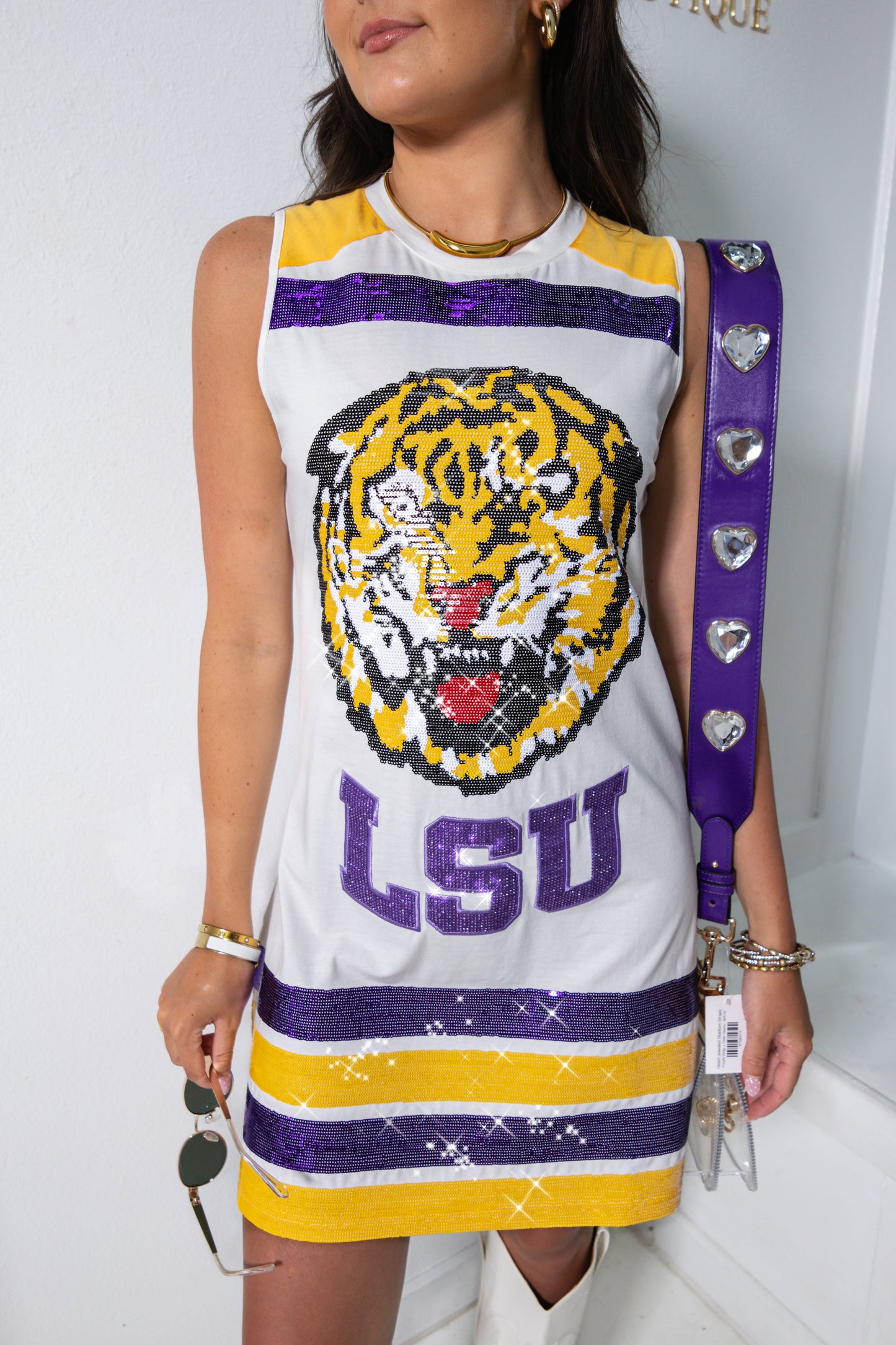 Queen of Sparkles LSU Striped Tank Dress