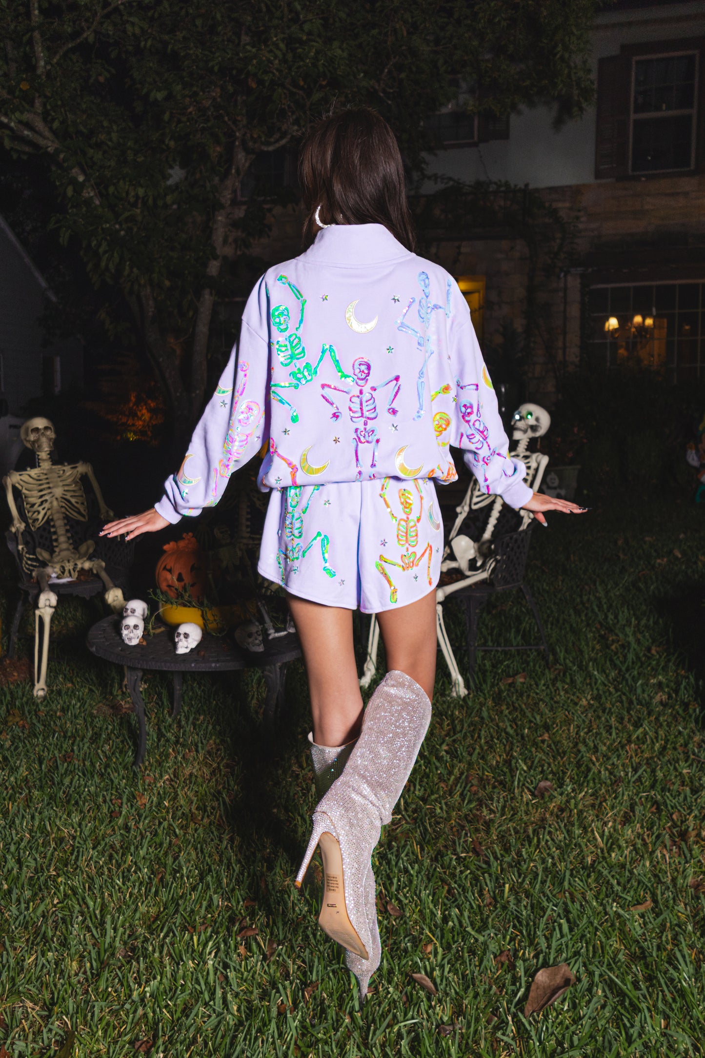 Queen of Sparkles Lavender Dancing Skeleton Sweatshirt