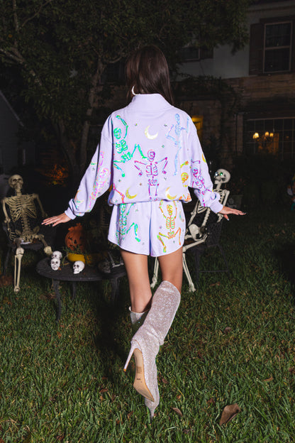 Queen of Sparkles Lavender Dancing Skeleton Shorts