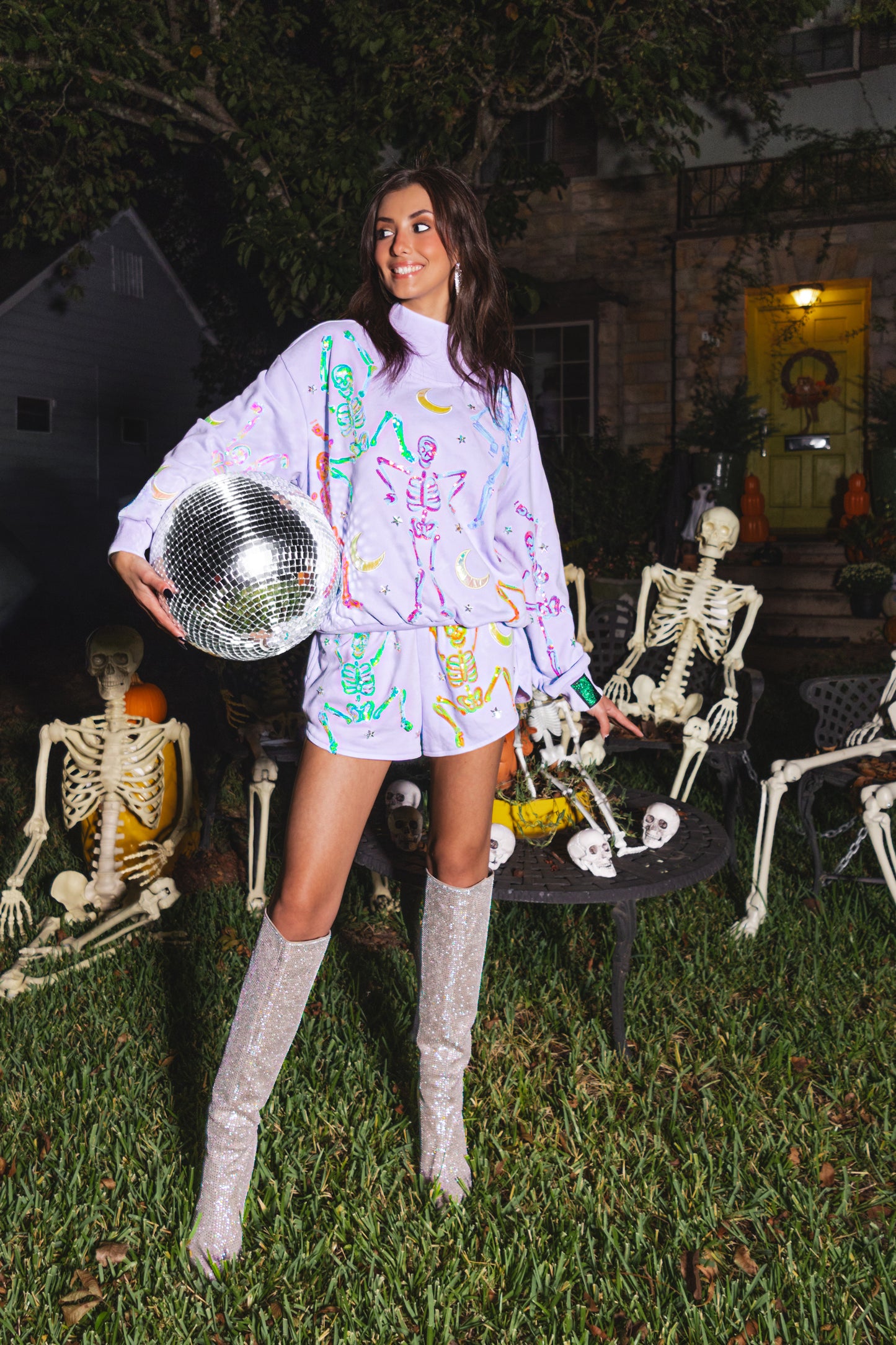Queen of Sparkles Lavender Dancing Skeleton Shorts