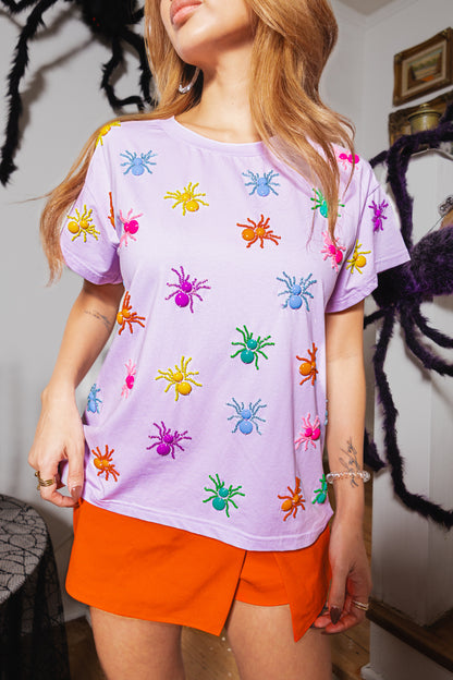 Queen of Sparkles Lavender Multi Beaded Spider Tee