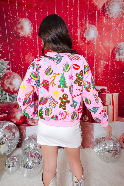 Queen of Sparkles Light Pink Christmas Icons Sweatshirt