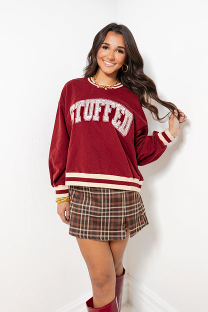 Queen of Sparkles Maroon & Ivory Rhinestone 'Stuffed" Sweatshirt