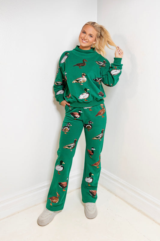 Queen of Sparkles Dark Green Duck Pants