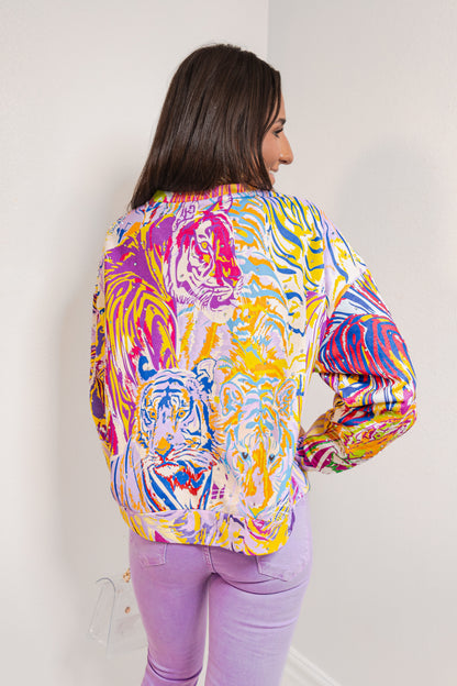 Queen of Sparkles Multicolor Abstract Tiger Sweatshirt
