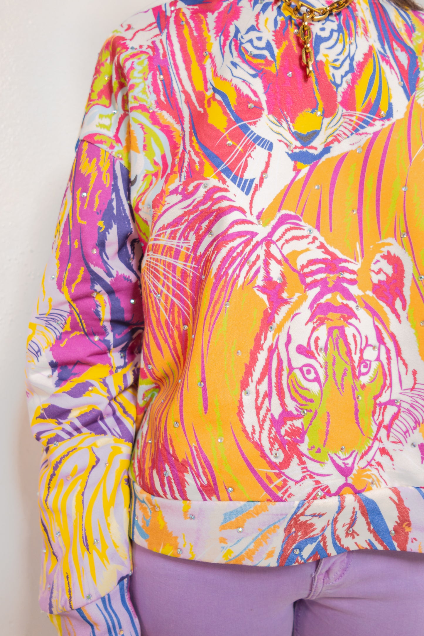 Queen of Sparkles Multicolor Abstract Tiger Sweatshirt