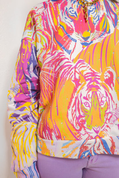 Queen of Sparkles Multicolor Abstract Tiger Sweatshirt