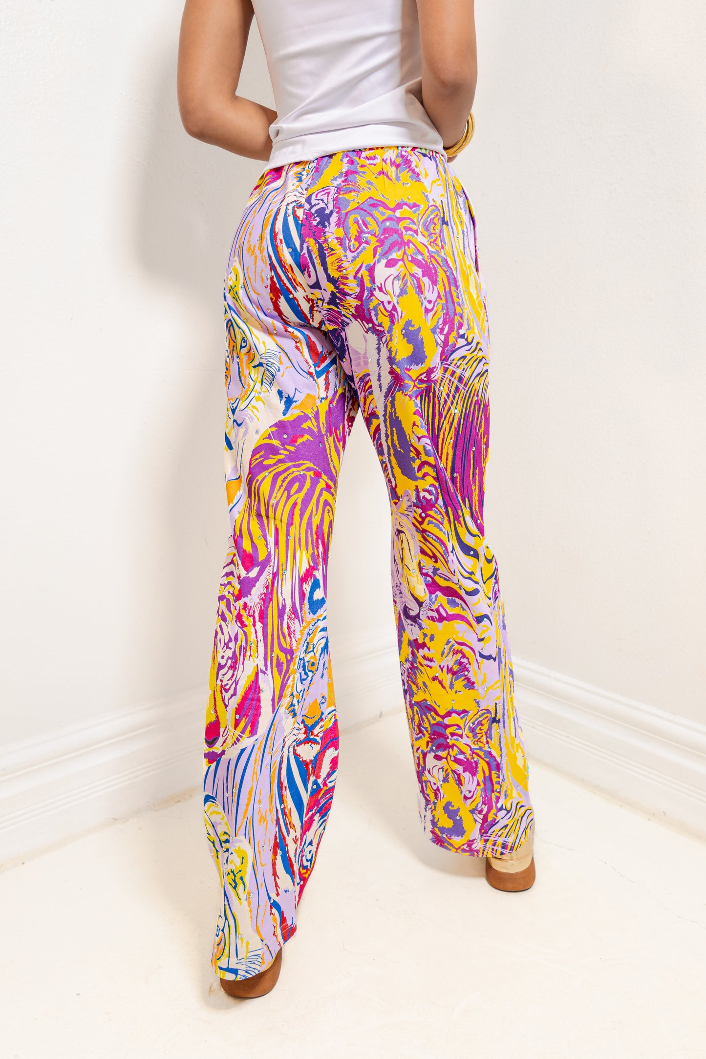 Queen of Sparkles Multicolor Abstract Tiger Pants