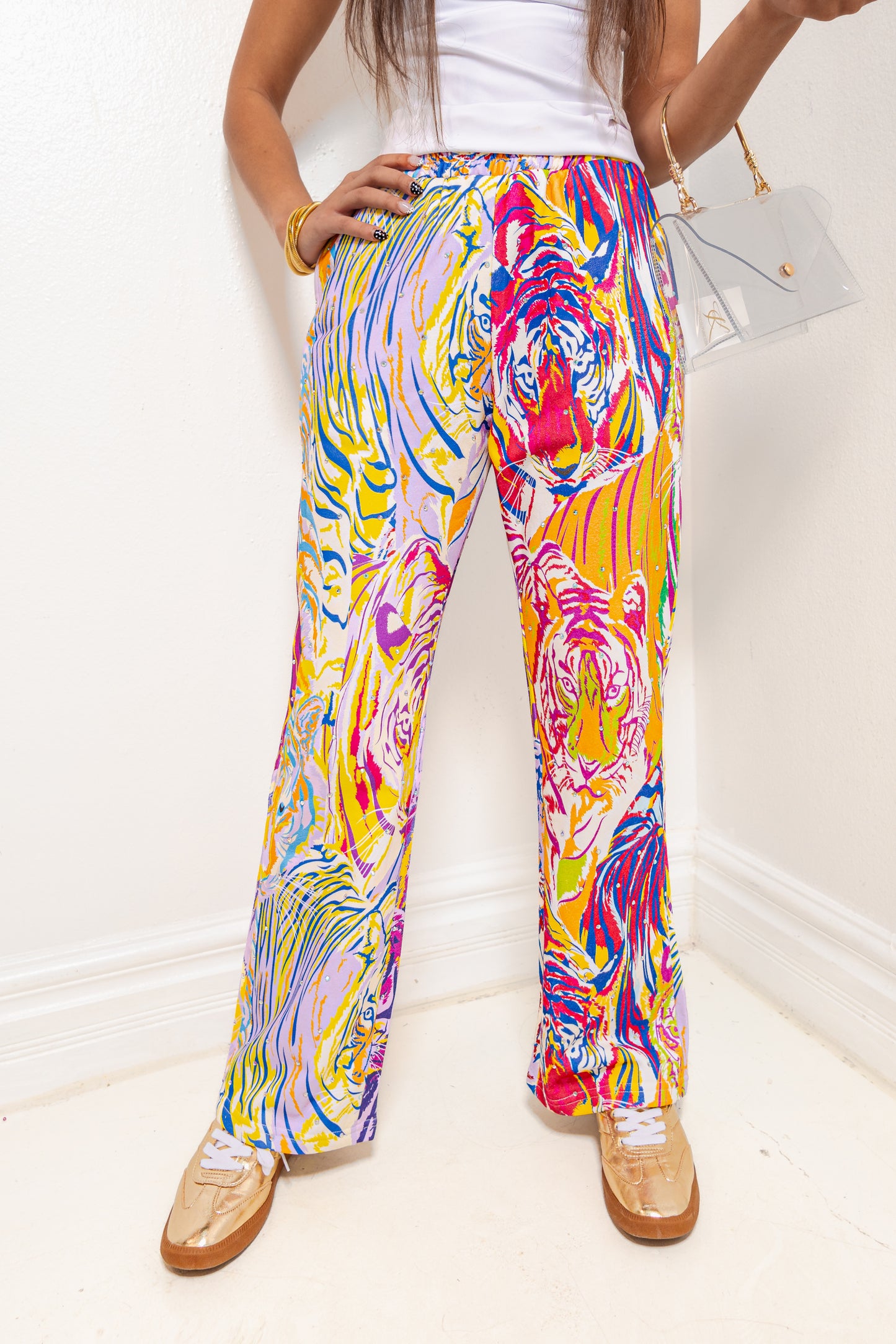 Queen of Sparkles Multicolor Abstract Tiger Pants