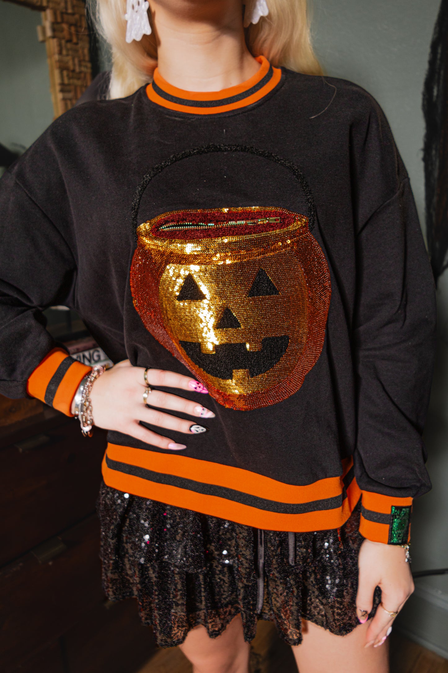 Queen of Sparkles Pumpkin Candy Bucket Sweatshirt