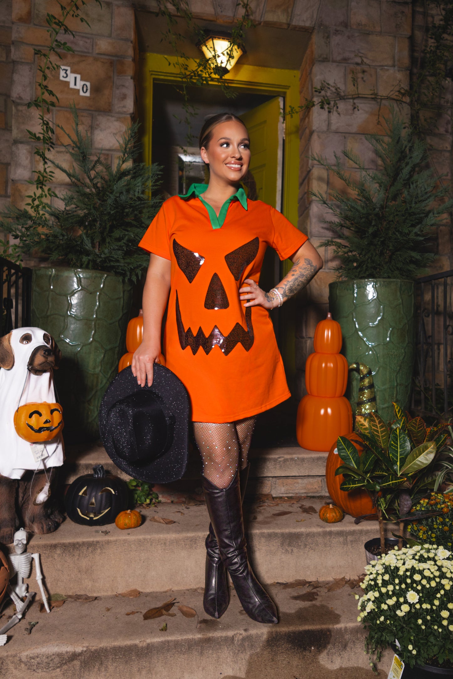 Queen of Sparkles Pumpkin Collared Dress