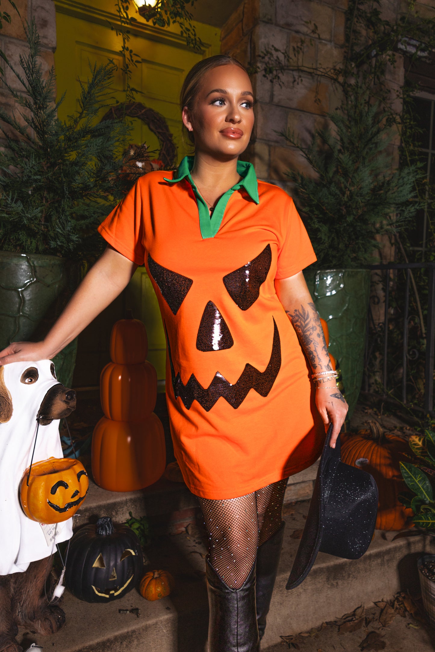 Queen of Sparkles Pumpkin Collared Dress