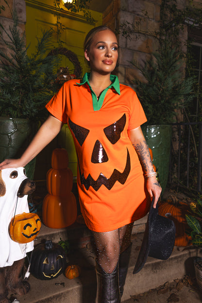 Queen of Sparkles Pumpkin Collared Dress