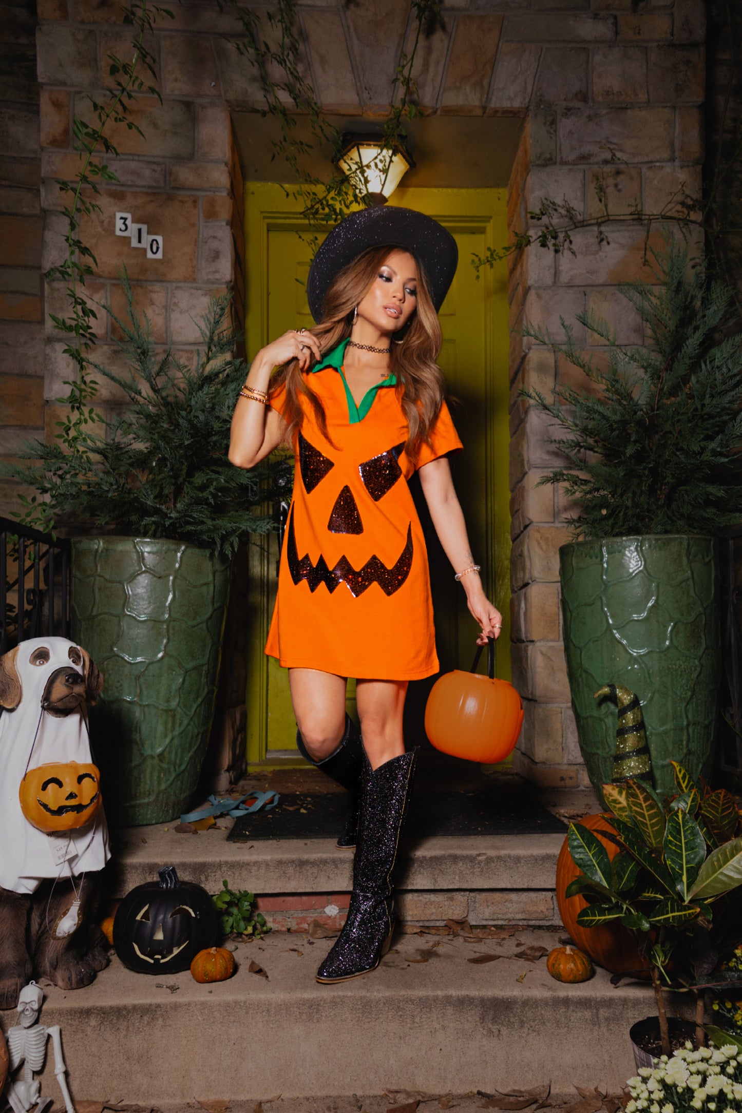 Queen of Sparkles Pumpkin Collared Dress