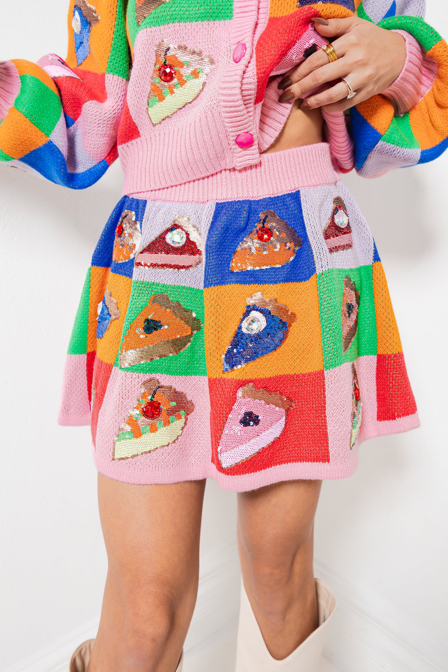 Queen of Sparkles Rainbow Colorblock Piece of Pie Skirt