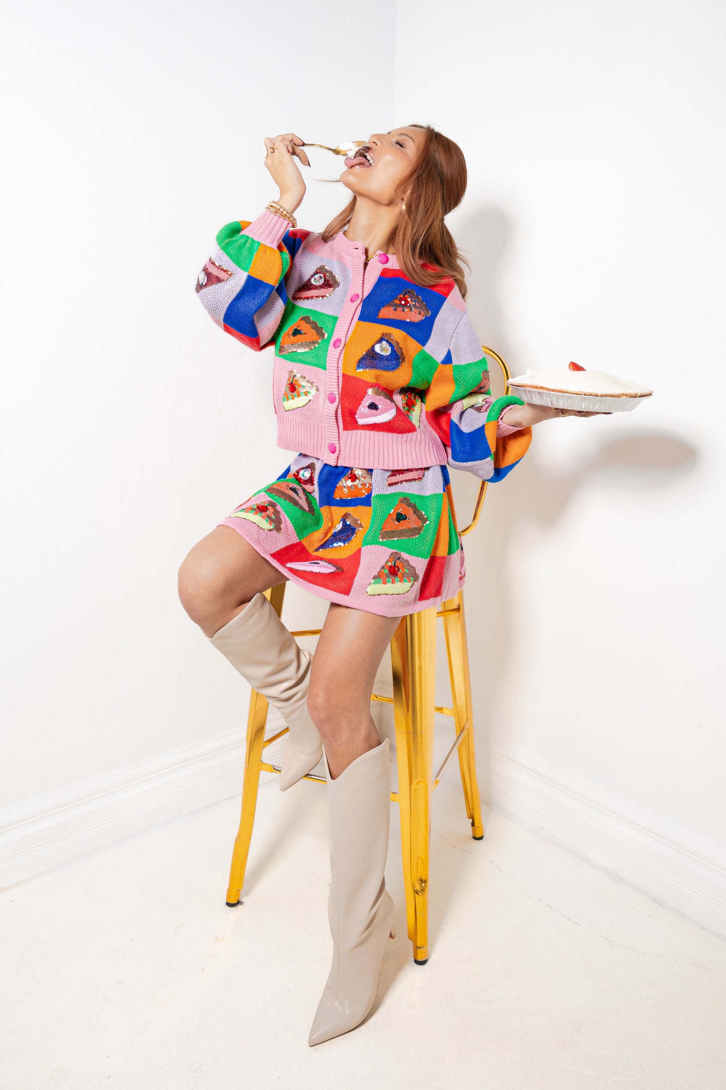 Queen of Sparkles Rainbow Colorblock Piece of Pie Skirt