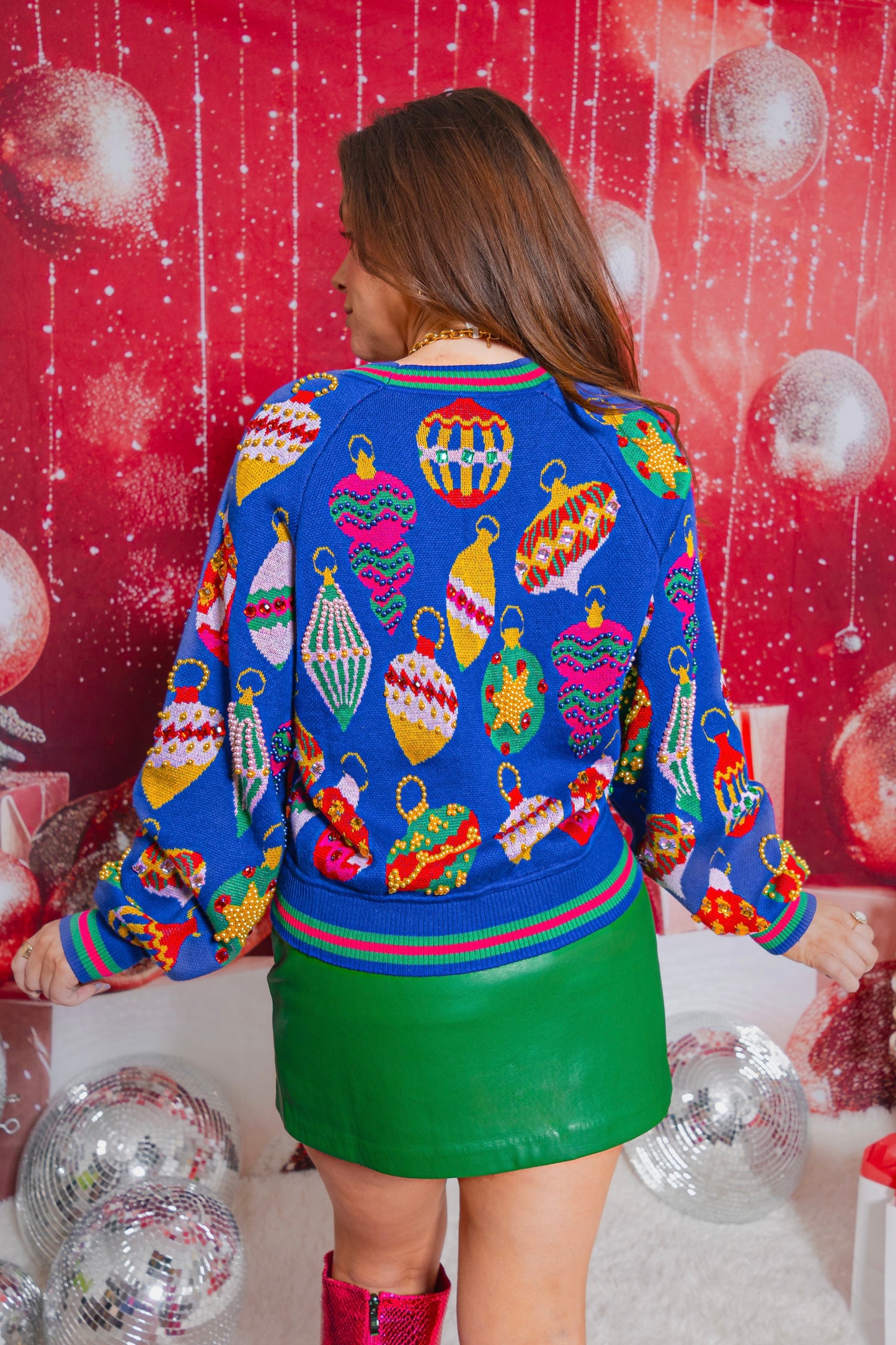 Queen of Sparkles Royal Blue Multi Jeweled Ornament Button Up Cardigan