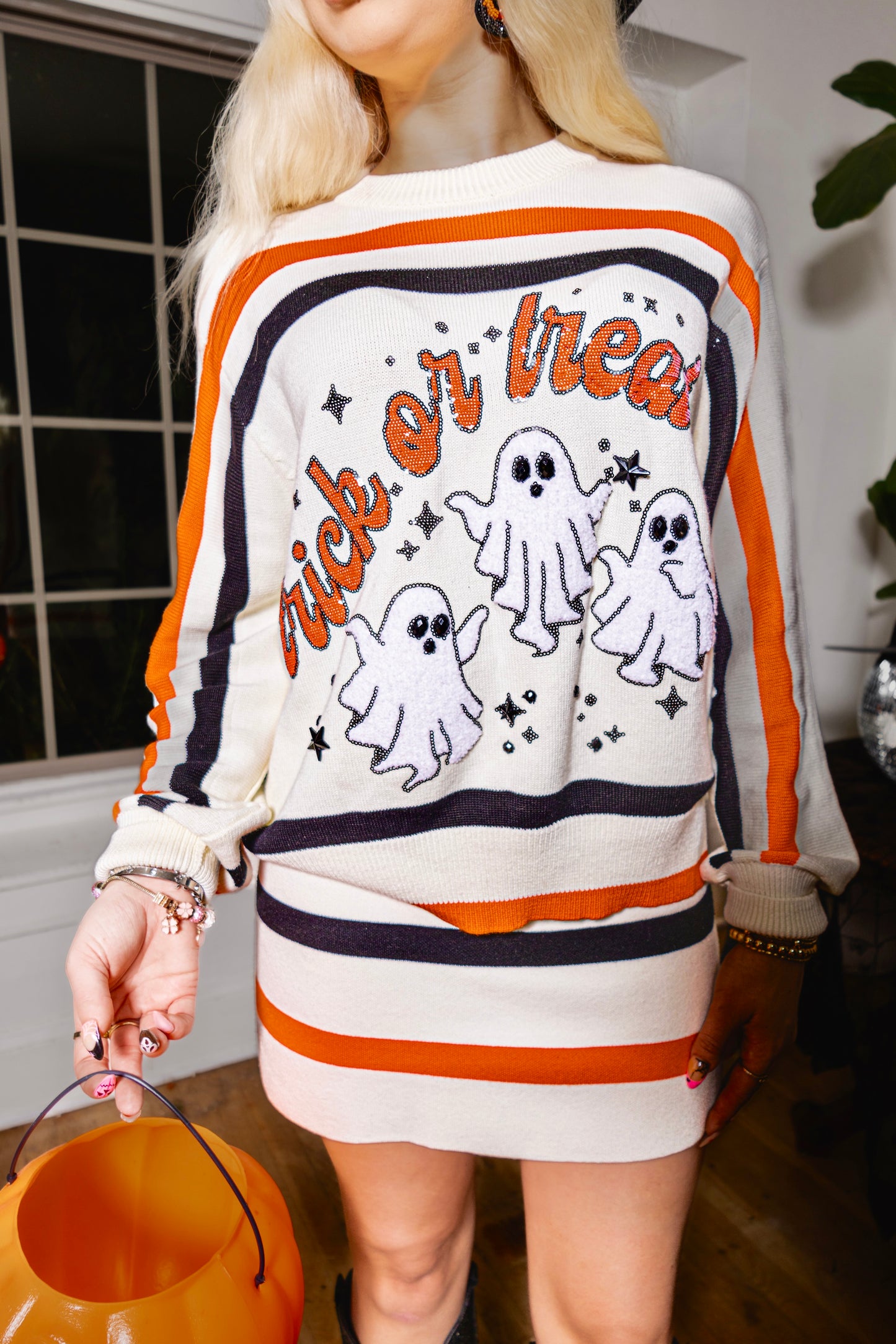 Queen of Sparkles Striped 'Trick or Treat' Sweater