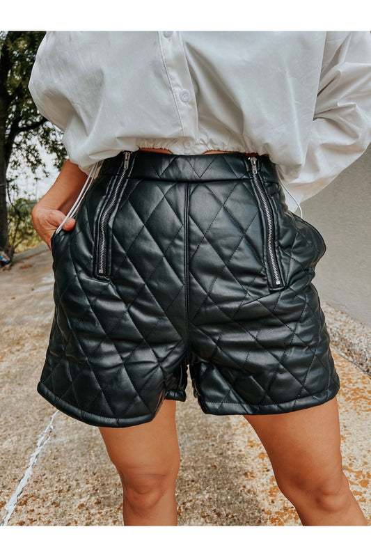 Quincy Quilted Faux Leather Shorts-Shorts-KCoutureBoutique, women's boutique in Bossier City, Louisiana