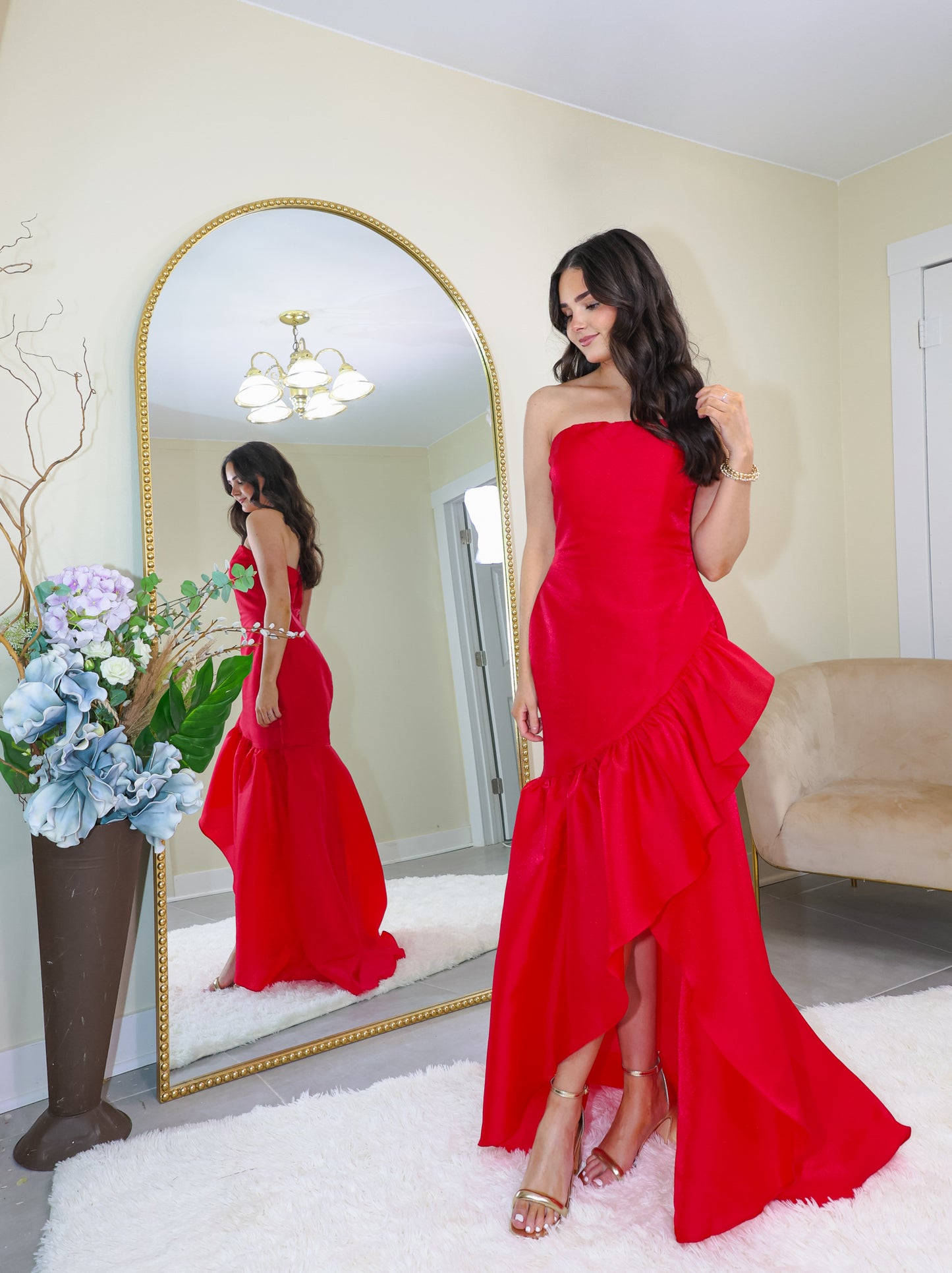 Radiant Rouge High & Low Maxi Dress