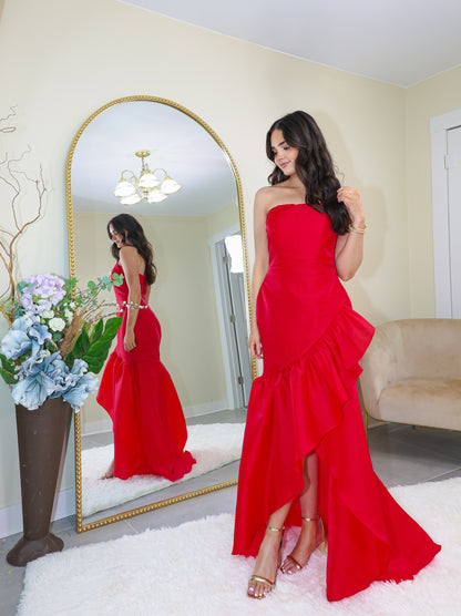 Radiant Rouge High & Low Maxi Dress