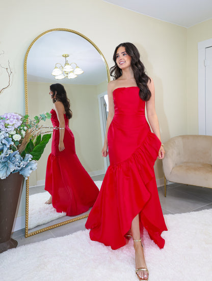 Radiant Rouge High & Low Maxi Dress