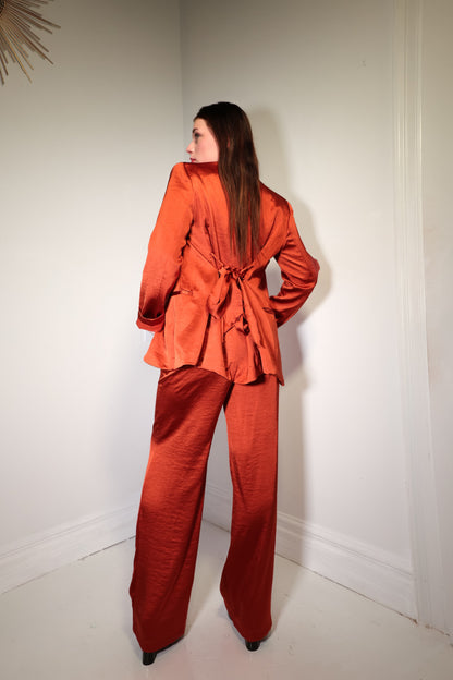 Radiant Rust Satin Tie Blazer