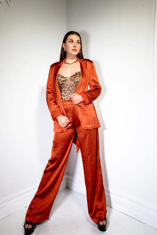 Radiant Rust Satin Wide Leg Pants