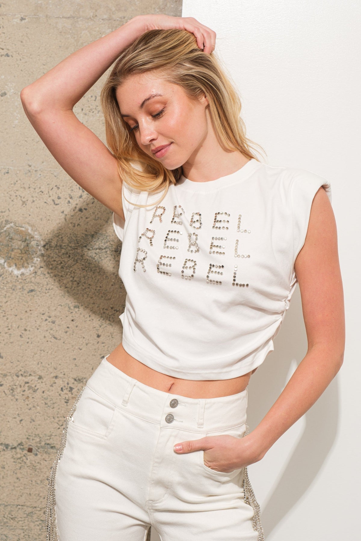 Rebel Rebel Rebel Studded Top-Clothing-KCoutureBoutique, women's boutique in Bossier City, Louisiana