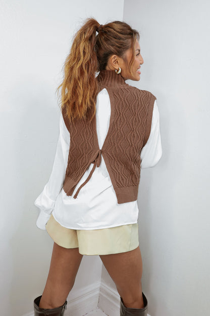 State of Brown Contrast Shirt Layered Sweater