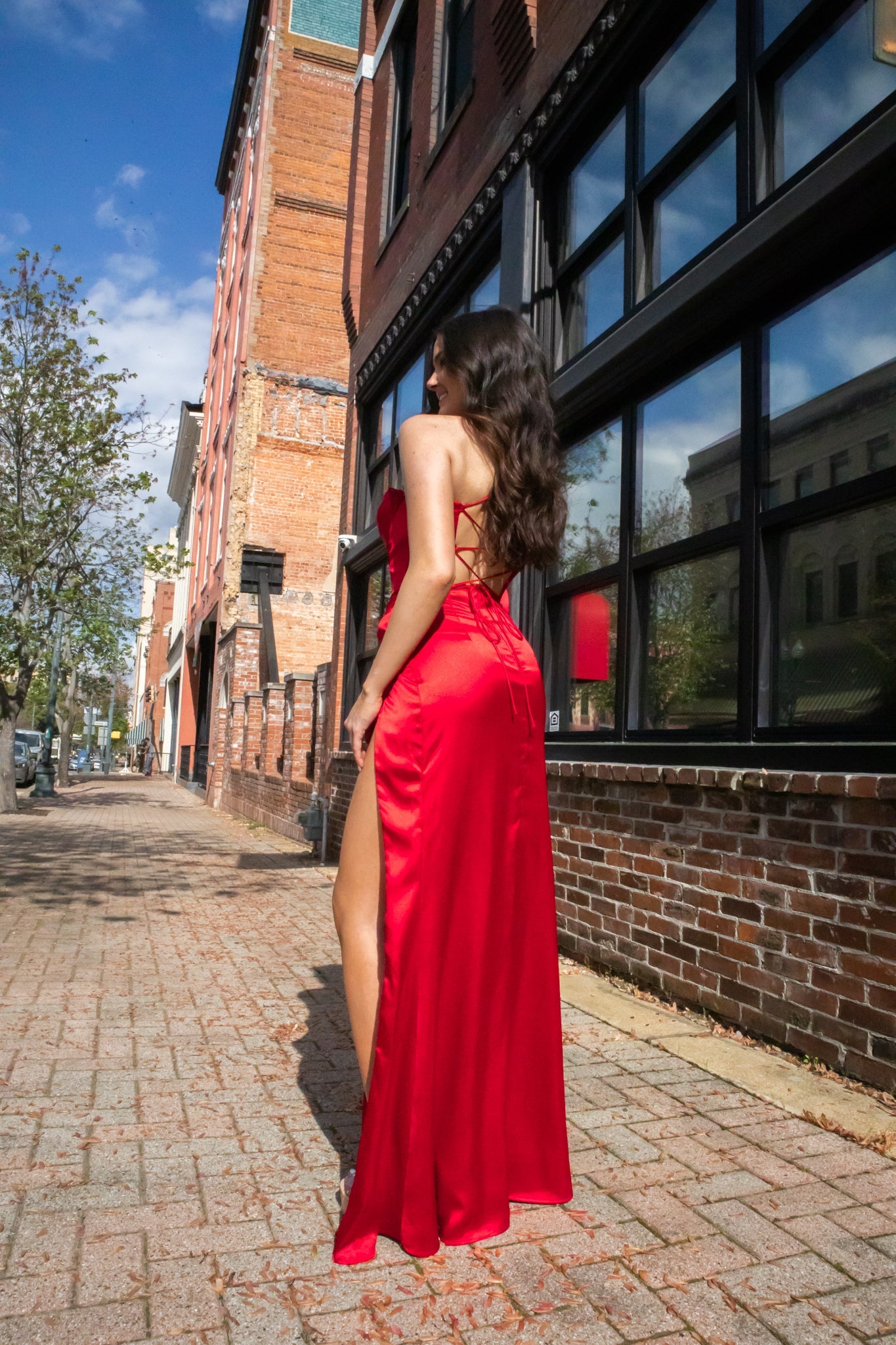 Red Corset Cowl Satin Gown-Dresses-KCoutureBoutique, women's boutique in Bossier City, Louisiana