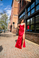 Red Corset Cowl Satin Gown-Dresses-KCoutureBoutique, women's boutique in Bossier City, Louisiana